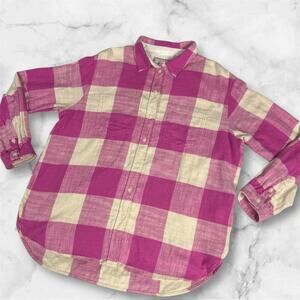 American Eagle Flannel Plaid Long Sleeve Button Up Shirt Size Small Pink Cream